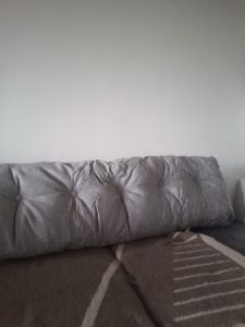 200cm Keilkissen Bett Großes Rückenkissen Bett Lesekissen für Bett und Sofa,Bettkissen Wandkissen Bett Lendenkissen mit Seitentaschen Grau (Leinen) Kunden-Foto 1