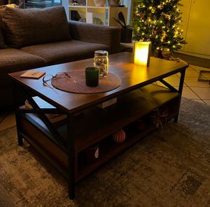 VASAGLE Couchtisch, Wohnzimmertisch, X-förmige, walnussbraun-schwarz Kunden-Foto 1