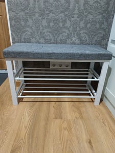 Relaxdays Schuhbank, gemütliches Sitzpolster mit Stoffbezug, offen, 2 Ebenen für Schuhe, Metall, HBT: 50x81x32cm, grau Kunden-Foto 2
