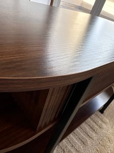 FABATO höhenverstellbare Konstruktion, dreistöckiges Design, versteckter Stauraum und edle Nussbaum-Optik,Moderner ovaler Couchtisch von Kunden-Foto 3