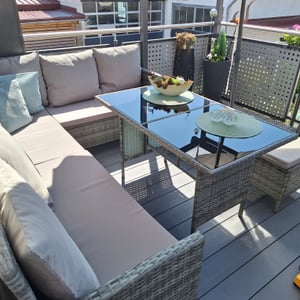 SVITA MADISON Polyrattan Lounge Gartenmöbel Rattan Set in Grau Kunden-Foto 1