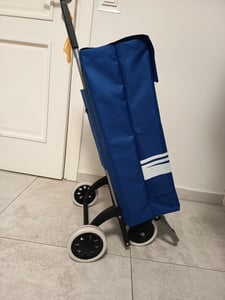 40 L Einkaufstrolley klappbar – wasserabweisender Shopping-Trolley mit 4 Rädern, faltbarer Einkaufswagen – Blau/Weiß Kunden-Foto 4