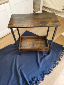 WOLTU Beistelltisch, Couchtisch mit 2 Ablagen, Konsolentisch, aus Metall Holzwerkstoff : Dunkle Eiche + Schwarz Farbe: Dunkle Eiche + Schwarz Kunden-Foto 2