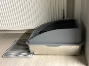 LINUMA® Katzentoilette Edelstahl, Katzenklo, Katzentoilette XXL, Katzenklo große Katzen, Katzenklo hoher Rand, Edelstahl Katzenklo XXL, Cat toilet mat Kunden-Foto 1