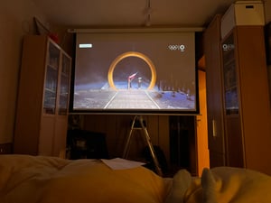 celexon basic Motor-Leinwand 90" | 200x113 cm 16:9 | elektrische Full-HD 4K Beamer-Leinwand für Heimkino oder Büro-Präsentationen | geeigent zur Deckenmontage oder Wandmontage | inkl. Fernbedienung Kunden-Foto 1