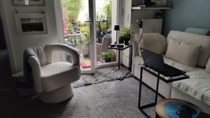 OKWISH Fauteuil pivotant 360°, fauteuil lounge de détente rembourré, relax, beige Photo du client 1
