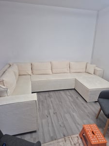 Zestaw wypoczynkowy STYLO w kształcie litery U – narożnik z tkaniny Cord Poso z funkcją spania i pojemnikiem na pościel – 315 cm Zdjęcie produktu od klienta nr 2