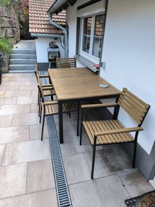 Juskys Akazienholz Gartengarnitur Rhodos - Tisch, 4 Stühle & Auflagen - Gartenmöbel Holz Kunden-Foto 1