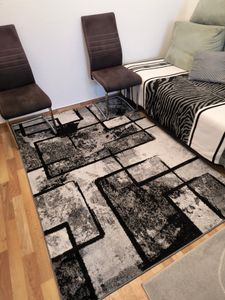 Teppich Grau Wohnzimmer Vintage Kurzflor Geometrisch Abstraktes Muster Grösse 160x230 cm Kunden-Foto 3