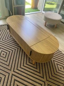Merax Anhebbarer Couchtisch mit verstecktem Stauraum, Beistelltisch mit 5 Ablageflächen, höhenverstellbare Sofatisch mit MDF & Holzbeine, Holz Kunden-Foto 5