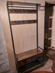 VASAGLE Garderobenständer mit Schuhbank, Garderobe, Schuhaufbewahrung, 2 Schubladen aus Stoff, 10 Haken, 6 seitliche Haken, 30 x 80,4 x 181,6 cm Kunden-Foto 3