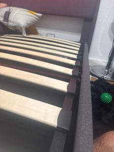 Flieks Polsterbett 180x200cm mit USB, Jugendbett Doppelbett mit Lattenrost und Stauraum, Stauraumbett mit LED, Leinen, Grau Kunden-Foto 33