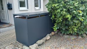 Mülltonnenbox Müllbox Mülltonnenverkleidung 2 Türen Anthrazit mit Holzdekor Box Kunden-Foto 13