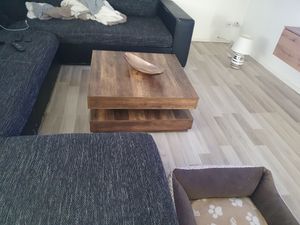 Couchtisch 'Florenz' Wohnzimmertisch quadratisch 76 x 76 x 38 cm drehbare Tischplatte Betonoptik, hell Kunden-Foto 1