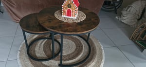 Merax Table basse set de 2 tables d'appoint rondes au design industriel minimaliste, table basse de salon avec plateau de 1,5 cm Photo du client 3