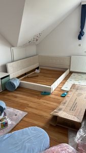 Merax Polsterbett 140x200cm mit Lattenrost und Samtbezug, Tagesbett Schlafsofa Funktionsbett Doppelbett, Grau Kunden-Foto 2