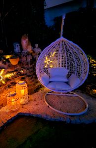 Hängesessel mit Gestell Rattan Korb Hängekorb Polyrattan Gartensessel Weiß Kunden-Foto 1