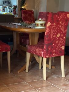 Vánoční kryt židle 6 ks Vánoční kryt židle Digitální tisk Elastické kryty sedadel Stretch High Back Slipcovers for Christmasel Banquet (Snowflake, Red） Fotografie od zákazníka č. 1