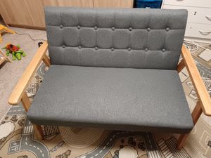 Divano a due posti COSTWAY in lino, divano imbottito con struttura in legno di gomma e design classico con bottoni, divanetto in stile Mid-Century per soggiorno, camera da letto e studio Foto del cliente 1