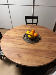 Dekori Runder Ausziehbarer Esstisch für Esszimmer, Wohnzimmer PERO, Loft-Stil, Durchmesser: 110 / 160 cm, Farbe: Eiche Craft Golden / Weiss Kunden-Foto 4