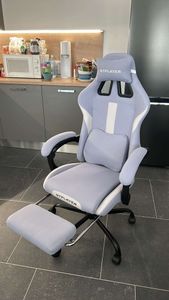 GTPLAYER Gaming Stuhl Ergonomischer Gaming Sessel Schreibtischstuhl mit Stoffoberfläche Atmungsaktiver Bürostuhl Federsitzkissen mit Fußstütze Blau Kunden-Foto 3