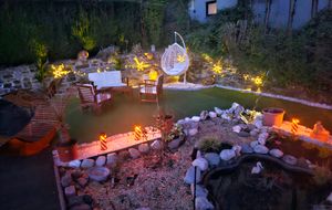 Hängesessel mit Gestell Rattan Korb Hängekorb Polyrattan Gartensessel Weiß Kunden-Foto 5