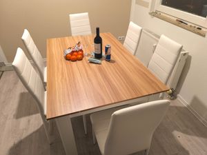 Mondeer Esstischset Essgruppe Esszimmergruppe mit 6 Stühlen Esstisch aus Holz Küchentisch Eiche+Weiß Kunden-Foto 15
