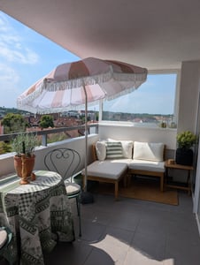 Pied de parasol en granit - D. 25 cm x H. 24 cm - Noir Photo du client 2