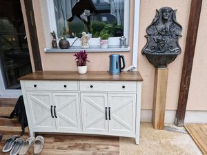 VASAGLE Küchenschrank, Sideboard mit Schubladen, Aufbewahrungsschrank mit Türen, verstellbare Ablage, Landhausstil, für Wohnzimmer Küche Esszimmer Kunden-Foto 5