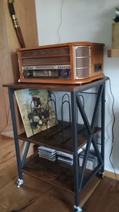 KOMFOTTEU Plattenspielerständer mit Rollen, Seitentisch Plattenspieler aus Metall, Beistelltisch mit offener Ablage, Plattenregal 52 x 45 x 75 cm Kunden-Foto 1