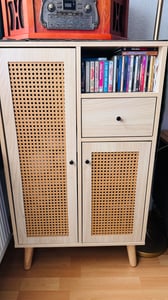 Merax Kommode Highboard mit 2 Türen Rattangeflecht und  Schublade, Sideboard aus Holz, Anrichte Stehschrank, 60x40x101cm, Eiche Kunden-Foto 1