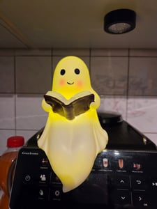 Halloween Geisterstatue Nachtlicht,Niedliche Bücher Geisterleselampe,Halloween-Dekoration,3D-LED-Nachtlicht für Schlafzimmer,Party,Regal (Groß-21cm) Kunden-Foto 4