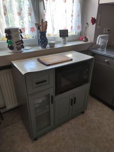 SoBuy Küchenwagen Mikrowellenschrank Kücheninsel mit Rädern Mobili Küchenwagen Mikrowellenständer Carrello Mobile für Esszimmer und Büro Grau FSB78-HG Kunden-Foto 1