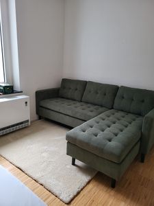 riess-ambiente Ecksofa STOCKHOLM 220cm grün Cordstoff Federkern 3-Sitzer mit Ottomane links und rechts platzierbar Kunden-Foto 1