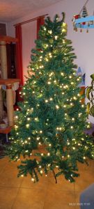 Yakimz 210 Albero di Natale artificiale con 1200 aghi in PVC, 400 luci LED bianco caldo e supporto in metallo, abete, albero di Natale Foto del cliente 2