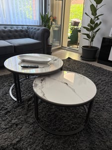 WISFOR 2er Set Couchtisch mit Eisengestell, Satztisch Marmor Optik, Kaffeetisch Sofatisch Wohnzimmertisch Modern, schwarz Kunden-Foto 3