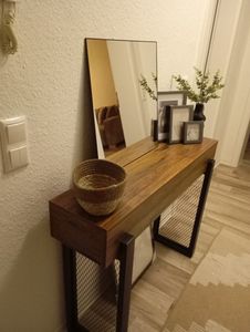 Tribesigns Konsolentisch mit Stauraum, 105 cm Eingangstisch im Industriestil aus Metallgeflecht, schmaler Sofatisch für Wohnzimmer, Flur, rustikal Kunden-Foto 1
