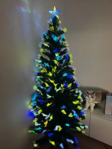 VA-Cerulean Künstlicher Weihnachtsbaum 180 cm, Glasfaser mit LED-Beleuchtung, 200 LEDs, inkl. Metallständer, Christbaum Tannenbaum für Innen & überdachten Außenbereich Kunden-Foto 1