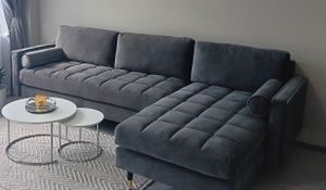 riess-ambiente Elegantes Ecksofa COZY VELVET 260cm grau Samt Federkern 3er-Sofa Eckcouch Sofa Couch Kunden-Foto 1
