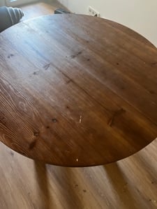 120 cm Esstisch Massivholz, runder Küchentisch, Landhausstil für 4 Personen, rustikaler Tisch mit stabilem Gestell Esszimmer, warme Eichenoberfläche Kunden-Foto 6