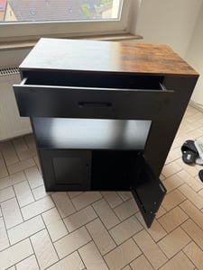 COSTWAY Carrello da cucina su rotelle, carrello da portata con piano di lavoro, porta asciugamani, 3 portaspezie e cassetto, mobile da cucina a isola in legno nero Foto del cliente 1