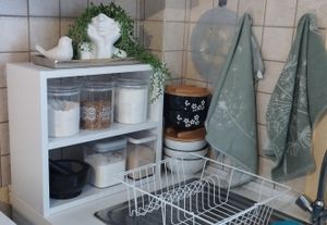 DoubleDry 12er Set Geschirrtücher und Küchtentücher Set - 100% Baumwolle - 6X 50x70cm und 6X 50x50cm -   (Leaves, Hellbeige) Kunden-Foto 1