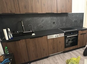 Küche ARONA BASIC 280 cm Küchenzeile Küchenblock Einbauküche Kaschmir beige matt + Schwarz matt Kunden-Foto 1