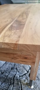 Tischplatte 220 x 100 cm | Akazienholz massiv | Naturfarben | Echte Baumkante | Pflegeleichtes Unikat für DIY-Ideen | geeignet für Esstische, Arbeitsflächen & Bartische Kunden-Foto 4