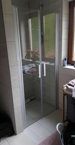 Doppeltür 75x185cm Pendeltür Nischentür dusche 5mm ESG Sicherheitsglas Mattgrau Schwingtür Duschabtrennung Kunden-Foto 10