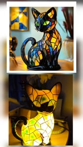 Katzen Lampe, Nachtlicht Siamkatzen mehrfarbig USB, Katzenlampe Mosaik, Nachttischlampe,vintage buntglas lampe,Bedside lamp,Schlafzimmer Deko Geschenk Kunden-Foto 4