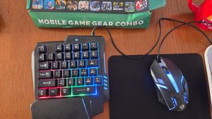 Meiying M1 Pro 5-teiliges RGB Gaming Tastatur und Maus Set + Konverter+ Handyhalter+ Mauspad, 25 Tasten BT5.0 Einhandtastatur, Android iOS-System Kunden-Foto 2