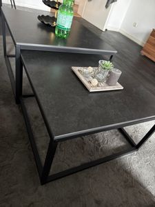 WISFOR 2er Set Couchtisch mit Eisengestell, Satztisch Marmor Optik, Kaffeetisch Sofatisch Wohnzimmertisch Modern, schwarz Kunden-Foto 2