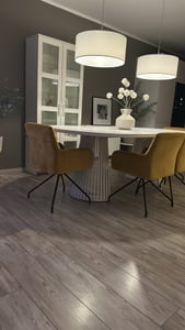 Dekori Runder Ausziehbarer Esstisch für Esszimmer,  Wohnzimmer DOVER - Industrial/Loft Still mit Lamellenbeine, Durchmesser: 110 / 210, Farbe: Weiß Kunden-Foto 3