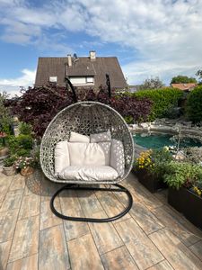 Kobolo Hängekorb MAKENA für 2 Personen inkl. Kissen mit Gestell Polyrattan braun Doppelsitzer Sitzsack Hängend Sessel Hängeschaukel Hängesessel Garten Kunden-Foto 1